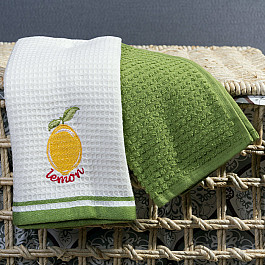 Полотенца Arya Комплект кухонных полотенец Arya Olive Лимон (40*60 см), белый, зеленый