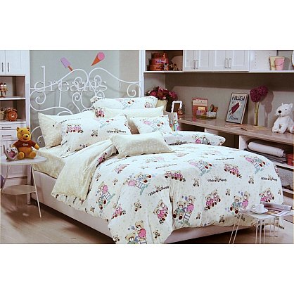 Комплект постельного белья сатин "MODALIN DELUX CONNY" (1.5 спальный), бежевый, розовый (kr-467-8), фото 1