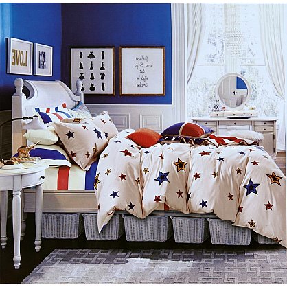 Комплект постельного белья сатин "MODALIN DELUX RIGGED" (1.5 спальный), бежевый, синий, красный (kr-467-14), фото 1