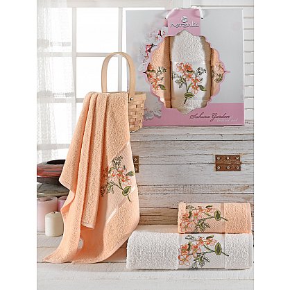 Комплект махровых полотенец Merzuka Sakura Garden (50*80*2; 70*130), оранжевый (mt-103661), фото 1