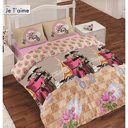 Комплект постельного белья CREAFORCE JETAIME (Семейный), бежевый, розовый (kr-254-14), фото 1
