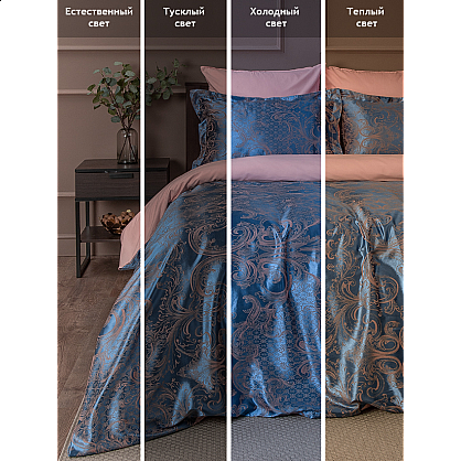 КПБ сатин жаккард Dolce (2 спальный), синий, розовый (tr-103426), фото 9