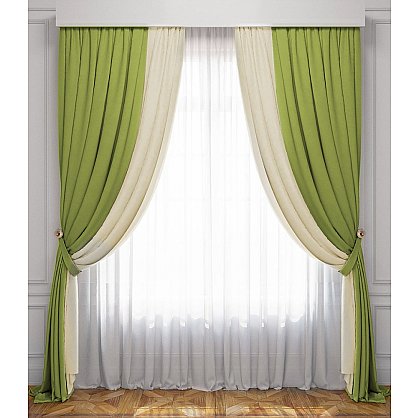 Комплект штор Латур, сливочный, зеленый, 240*270 см (bl-100223), фото 1