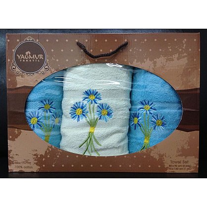 Комплект полотенец Yagmur Пятнистый Cotton в коробке (70*140; 50*90), голубой, белый (tg-8469-22), фото 1