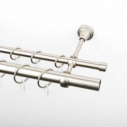 Карниз металлический стыкованный, 2-рядный, хром матовый, гладкая труба, 200 см, ø 16 мм, ø 25 мм (df-100744), фото 1