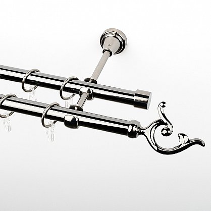 Карниз металлический стыкованный, 2-рядный "Ноя", черный никель, гладкая труба, ø 19 мм (kn-418), фото 1