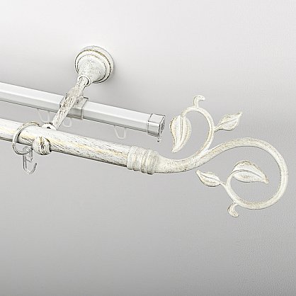 Карниз металлический стыкованный c наконечниками "Флора", 2-рядный, белое золото, гладкая труба, ø 19 мм (kn-655), фото 1