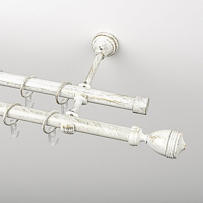 Карниз металлический стыкованный, 2-рядный "Ремус", белое золото, гладкая труба, ø 19 мм (kn-488), фото 1