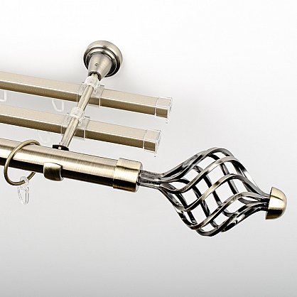 Карниз металлический стыкованный с U-шинами и наконечниками "Вито", 3-рядный, золото антик, гладкая труба, ø 25 мм (kn-762), фото 1