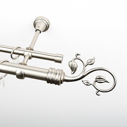 Карниз металлический стыкованный c наконечниками "Флора", 3-рядный, хром матовый, гладкая труба, ø 25 мм (kn-727), фото 2