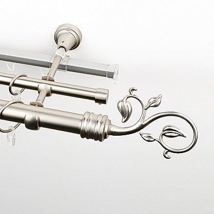 Карниз металлический стыкованный c наконечниками "Флора", 3-рядный, хром матовый, гладкая труба, ø 25 мм (kn-727), фото 1