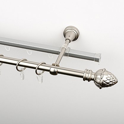 Карниз металлический стыкованный c наконечниками "Агра", 2-рядный, хром матовый, гладкая труба, ø 16 мм (kn-561), фото 1