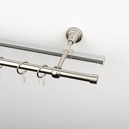 Карниз металлический стыкованный c наконечниками "Корсо", 2-рядный, хром матовый, гладкая труба, ø 16 мм (kn-855), фото 1