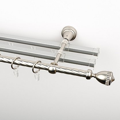 Карниз металлический стыкованный с U-шинами и наконечниками "Верона", 3-рядный, хром матовый, крученая труба, ø 16 мм (kn-825), фото 1