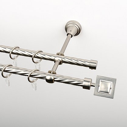 Карниз металлический стыкованный c наконечниками "Гарда", 3-рядный, хром матовый, крученая труба, ø 16 мм (kn-596), фото 2