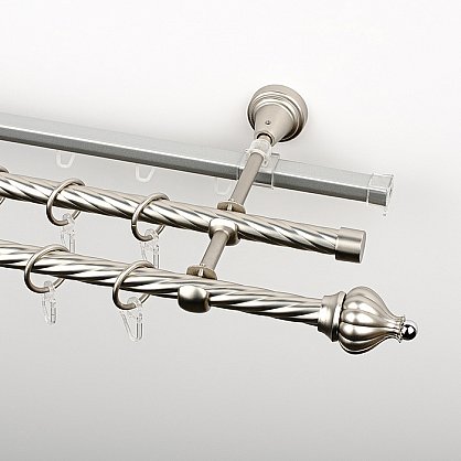 Карниз металлический стыкованный c наконечниками "Тай", 3-рядный, хром матовый, крученая труба, ø 16 мм (kn-628), фото 1