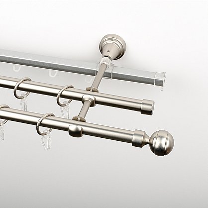 Карниз металлический стыкованный c наконечниками "Каро", 3-рядный, хром матовый, гладкая труба, ø 16 мм (kn-610), фото 1
