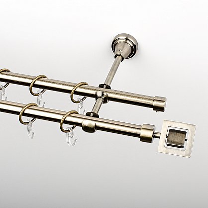 Карниз металлический стыкованный c наконечниками "Гарда", 3-рядный, золото антик, гладкая труба, ø 16 мм (kn-590), фото 2