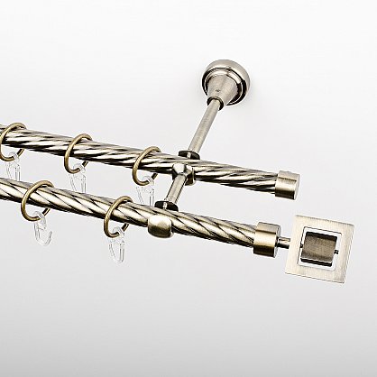 Карниз металлический стыкованный c наконечниками "Гарда", 3-рядный, золото антик, крученая труба, ø 16 мм (kn-592), фото 2