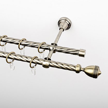 Карниз металлический стыкованный, 2-рядный "Ремус", золото антик, крученая труба, ø 16 мм (kn-318), фото 1