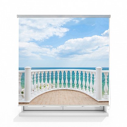 Рулонная штора ролло лен "Балкон с видом на океан" (d-200851-gr), фото 1