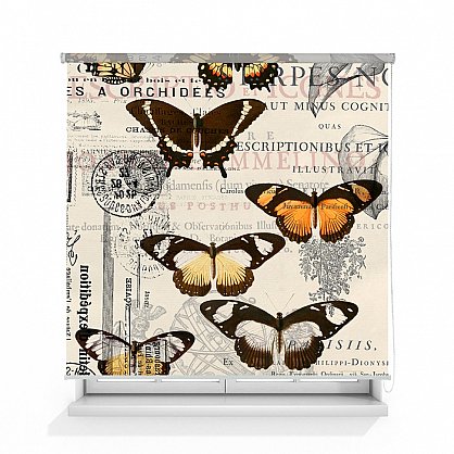 Рулонная штора ролло лен "Бабочки", 120 см (d-100493), фото 1