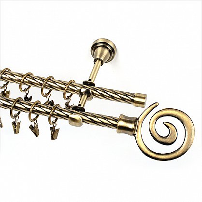 Карниз металлический 2-рядный "Альмеро", золото антик, крученая труба, ø16 мм (kn-28), фото 1