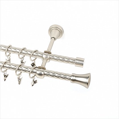 Карниз металлический 2-рядный "Бон", хром матовый, крученая труба, ø16 мм (kn-234), фото 1