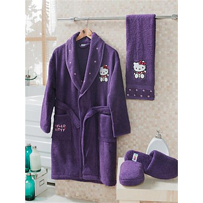 Банный детский комплект Hello Kitty (халат, тапочки, полотенце), фиолетовый (tg-12016-02-gr), фото 1