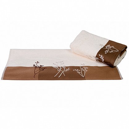 Махровое полотенце с вышивкой "FLORA", кремовый (h-8698499301368-gr), фото 1