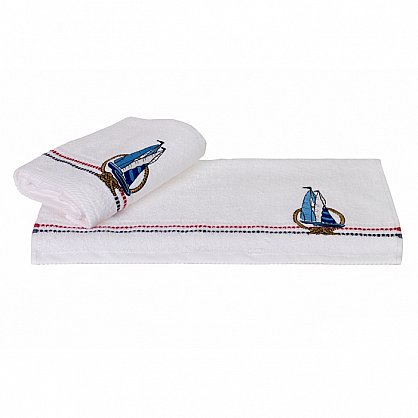 Махровое полотенце с вышивкой "MARINA", белый (парусник), 50*90 см (h-8698499302006), фото 1