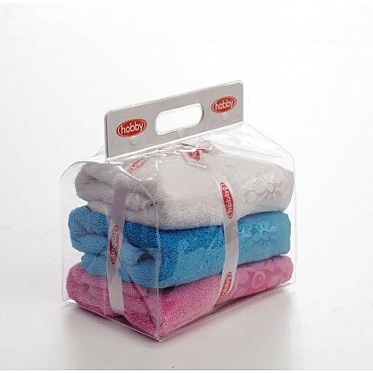 Набор махровых полотенец в сумке пвс "DORA", белый, розовый, бирюзовый, 70*140 см - 3 шт (h-8698499301184), фото 1