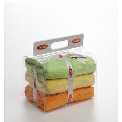 Набор махровых полотенец в сумке пвс "DORA", желтый, оранжевый, зеленый (h-8698499301078-gr), фото 1
