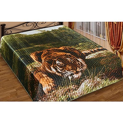 Покрывало шелк 3D "Тигр", зеленый, коричневый, 200*220 см (mn-tgr-200), фото 1