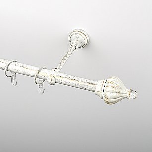 Карниз металлический стыкованный, 1-рядный "Тайбэй", белое золото, гладкая труба, ø 19 мм