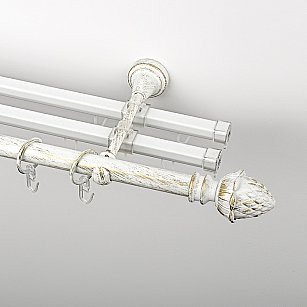 Карниз металлический стыкованный с U-шинами и наконечниками "Агра", 3-рядный, белое золото, гладкая труба, ø 19 мм