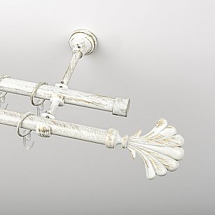 Карниз металлический стыкованный, 2-рядный "Морена", белое золото, гладкая труба, ø 19 мм