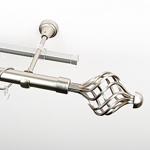 Карниз металлический стыкованный c наконечниками "Вито", 2-рядный, хром матовый, гладкая труба, ø 25 мм