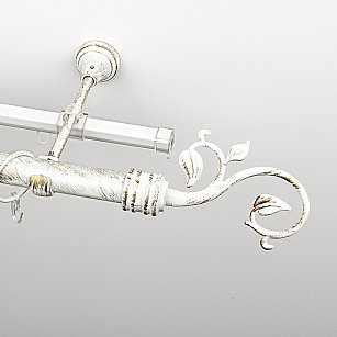 Карниз металлический стыкованный c наконечниками "Флора", 2-рядный, белое золото, гладкая труба, ø 25 мм