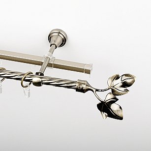 Карниз металлический стыкованный c наконечниками "Тоскана", 2-рядный, золото антик, крученая труба, ø 16 мм
