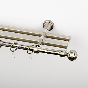 Карниз металлический стыкованный с U-шинами и наконечниками "Каро", 3-рядный, золото антик, крученая труба, ø 16 мм
