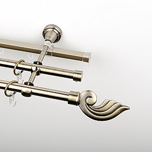 Карниз металлический стыкованный c наконечниками "Генуя", 3-рядный, золото антик, гладкая труба, ø 16 мм
