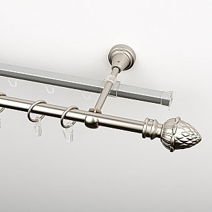 Карниз металлический стыкованный c наконечниками "Агра", 2-рядный, хром матовый, гладкая труба, ø 16 мм