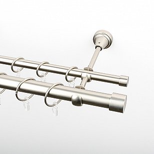 Карниз металлический стыкованный, 2-рядный "Кофу", хром матовый, гладкая труба, ø 25 мм