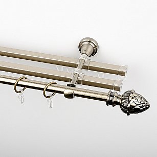 Карниз металлический стыкованный с U-шинами и наконечниками "Агра", 3-рядный, золото антик, гладкая труба, ø 16 мм